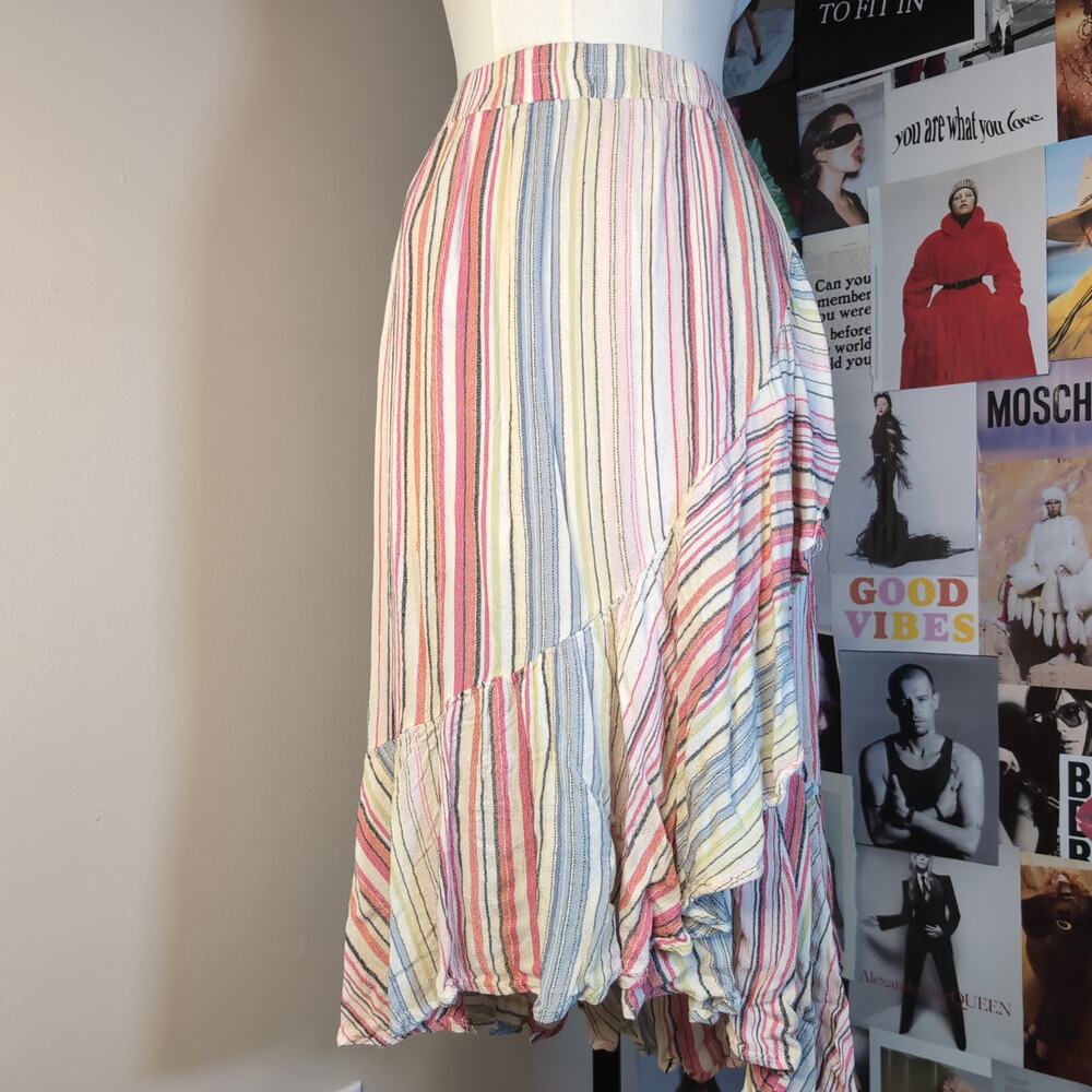 Striped Ruffle Midi Preppy Skirt